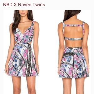 Revolve NBD x Naven Twins Paradisco Tribal Fit & Flare Open Back Dress